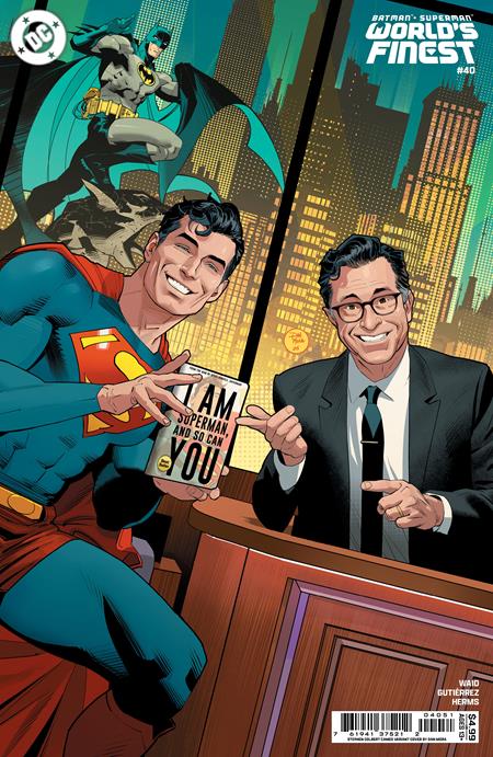 BATMAN SUPERMAN WORLDS FINEST #40 CVR D DAN MORA STEPHEN COLBERT CELEBRITY CAMEO CARD STOCK VAR 06/18/2025