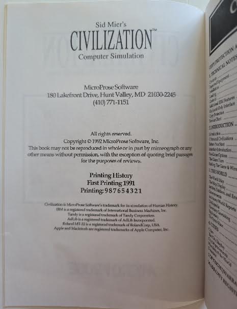 Sid Meier's Civilization MicroProse 1991 Game Manual