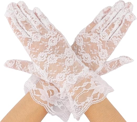 Lady's Wrist Length Lace Gloves - White