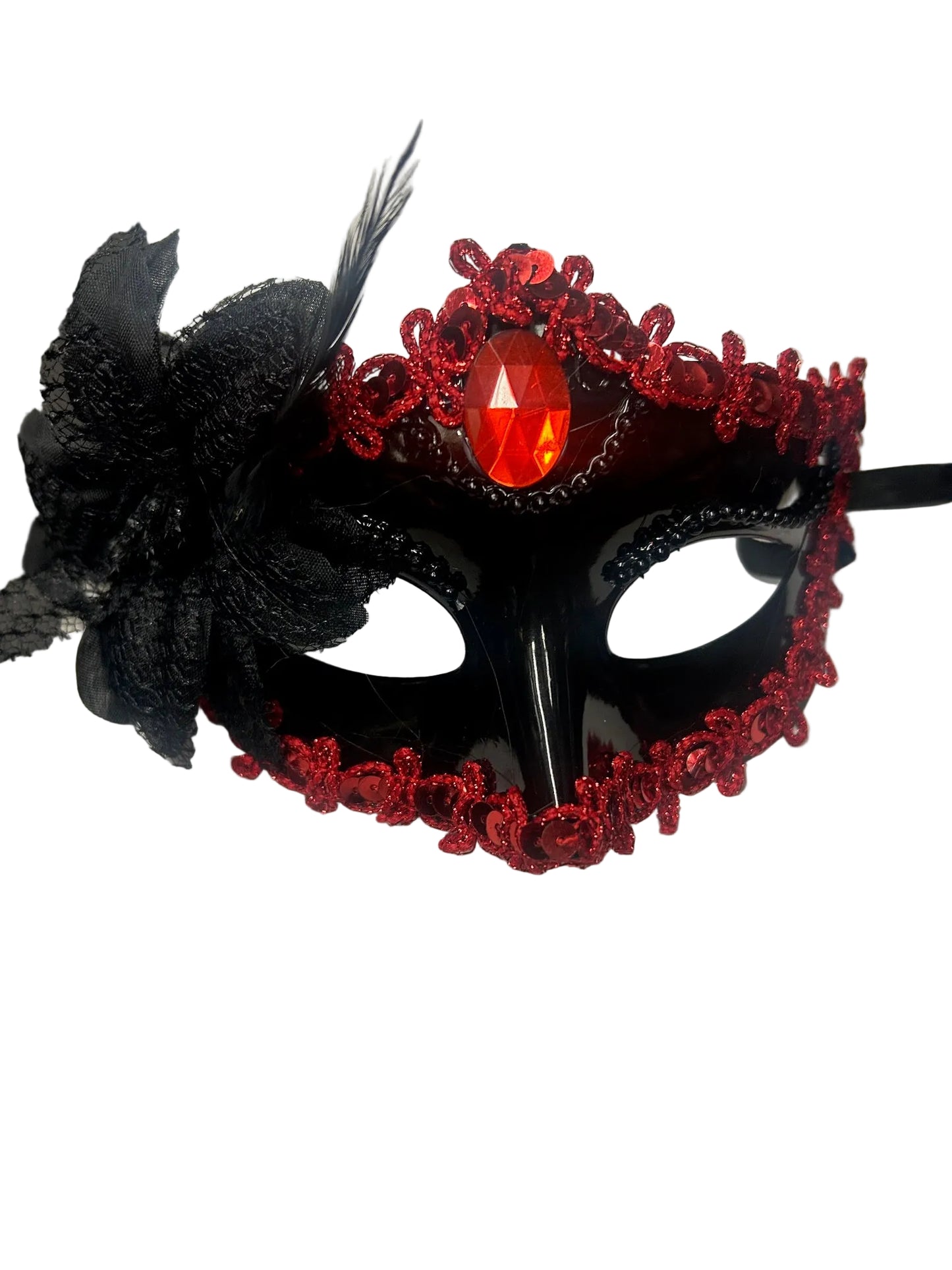 Lily Flower Masquerade Mask (Red/Black)