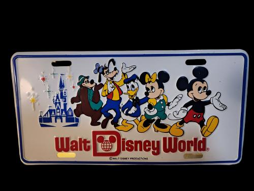 Vintage Walt Disney World - Mickey & Friends METAL LICENSE PLATE -
