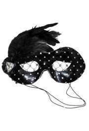 Decorative Mardi Gras Mask - Black with Rhinestone Net