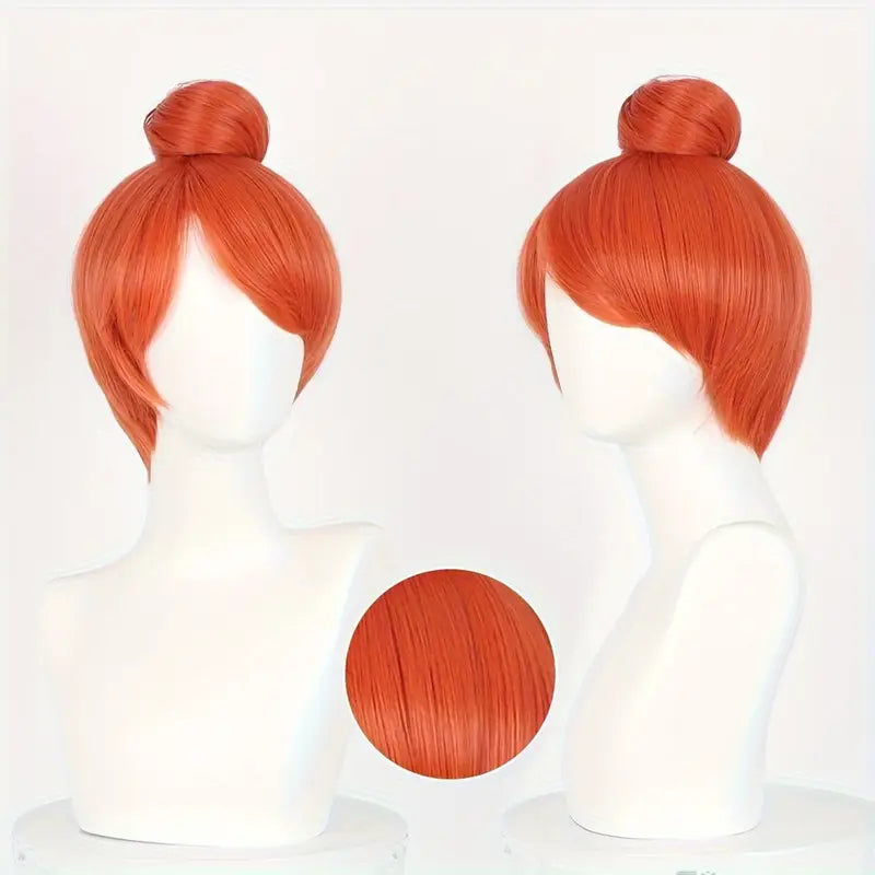 Anime Short Red Wig with Bun