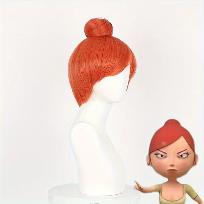 Anime Short Red Wig with Bun