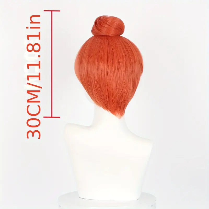 Anime Short Red Wig with Bun