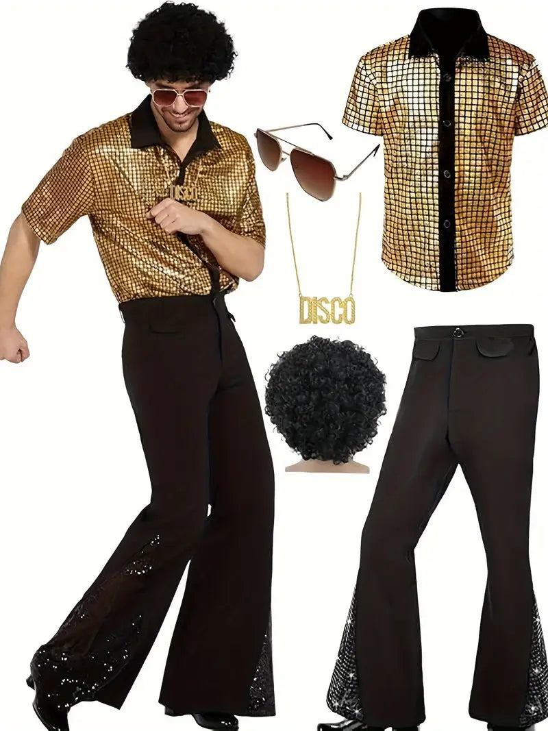 Men's 70s Disco Gold Costume Shirt
