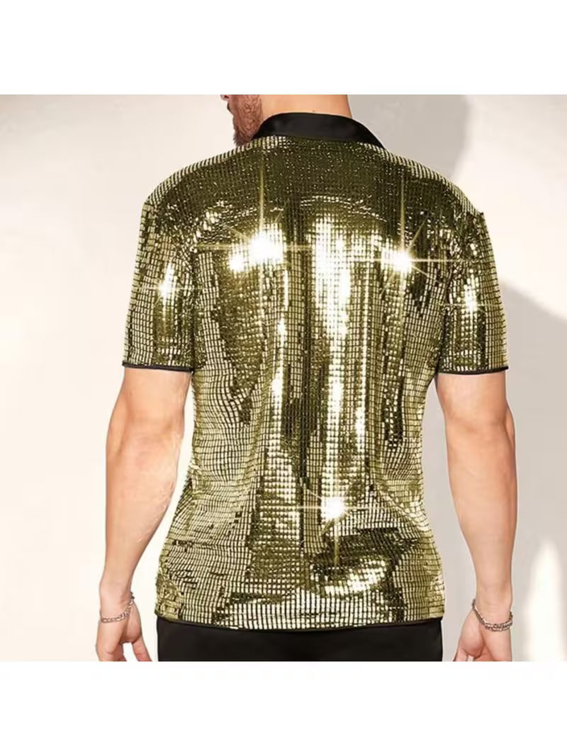 Men's 70s Disco Gold Costume Short Sleeve Shirt