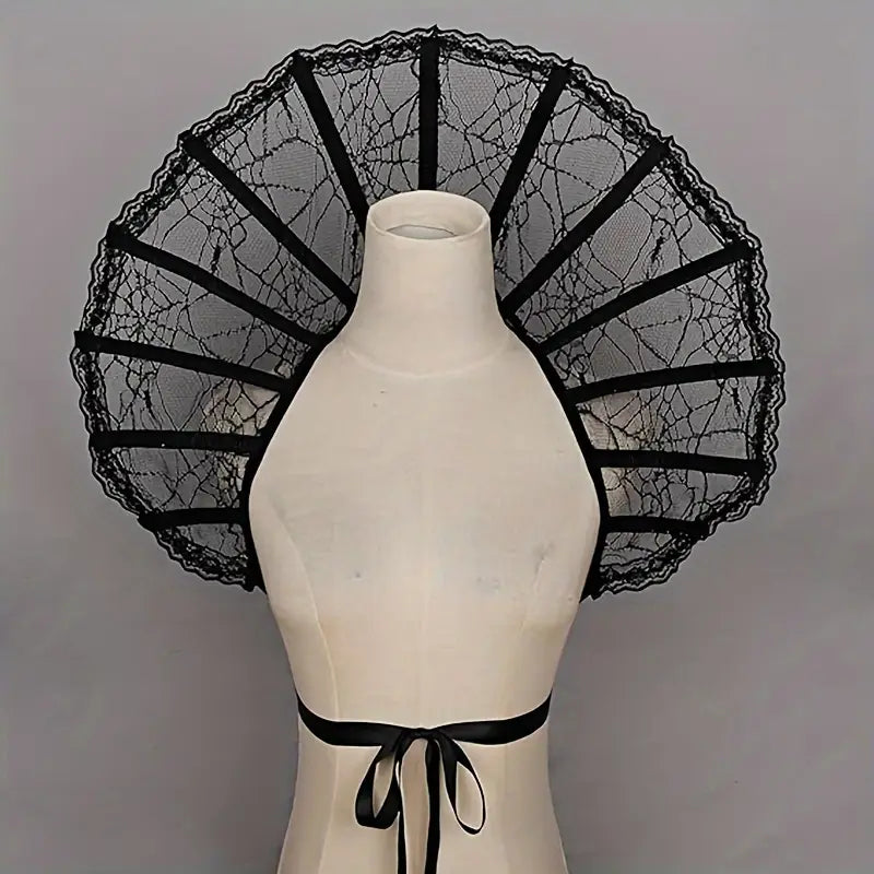 Victorian Gothic Bone-Embellished Stand-Up Collar Cape