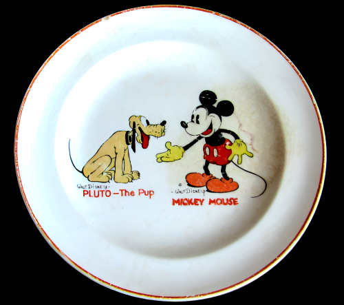 Vintage WALT DISNEY ENTERPRISES MICKEY & PLUTO CHILDS PLATE 7 1/4 INCH