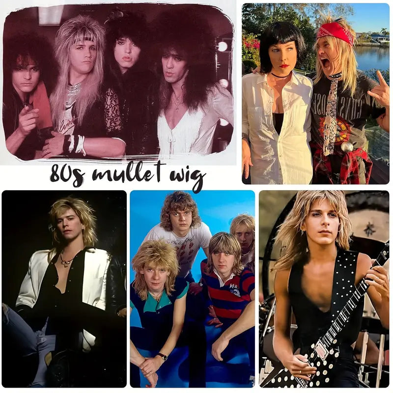 Golden Era Vintage Rocker guy mullet wig (Golden)