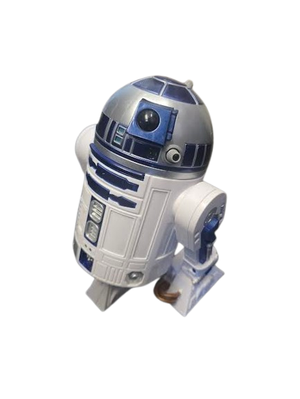 R2-D2 robot toy from Star Wars on a white background