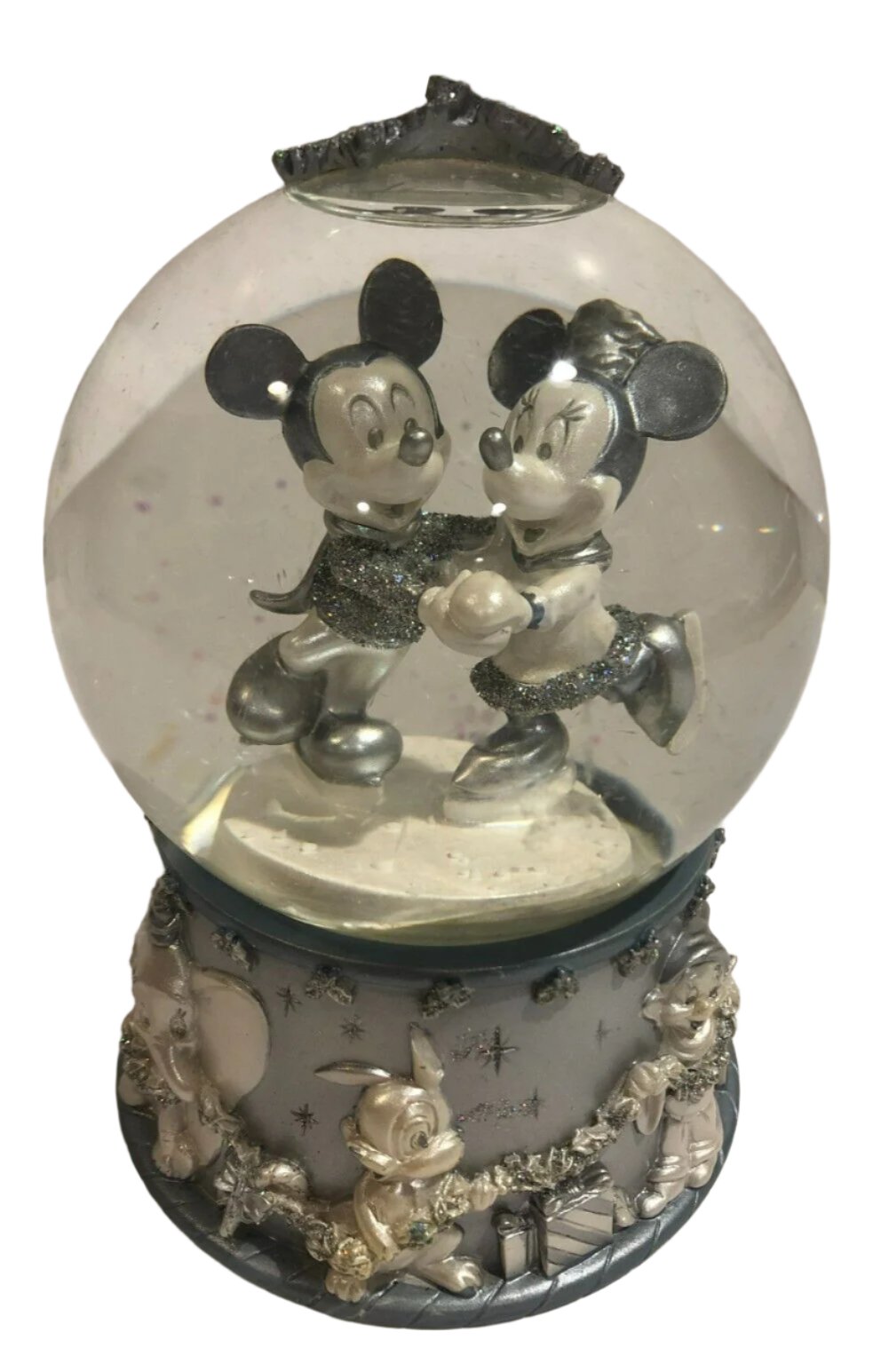 Disney Mickey Mouse und Minnie Eislauf-Schneekugel; Sonderedition 2002 Schneeflocke zum Sammeln