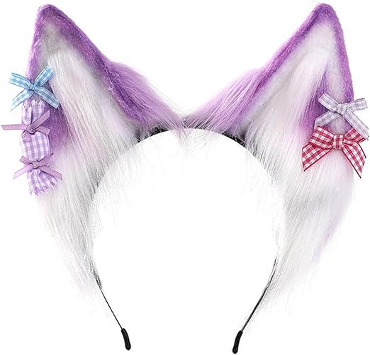Kawaii Purple Cotton Candy Neko Cat Ears Convertible Cosplay Headband