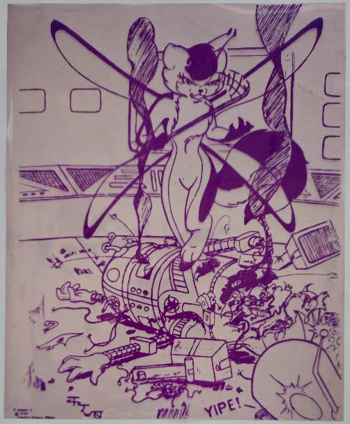 Science Ninja Team Gatchaman/Battle of the Planets Anthro-Cat and 7-Zark-7 Animation Cel/Production Drawing 1979