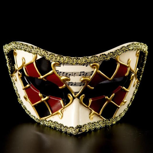 Red and Gold Venetian Masquerade Half Mask with Gold Cloth Trim