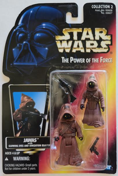 Vintage Star Wars Power of the Force Jawas with Glowing Eyes and Ionization Blasters 1996 Kenner Red Card Factory Sealed