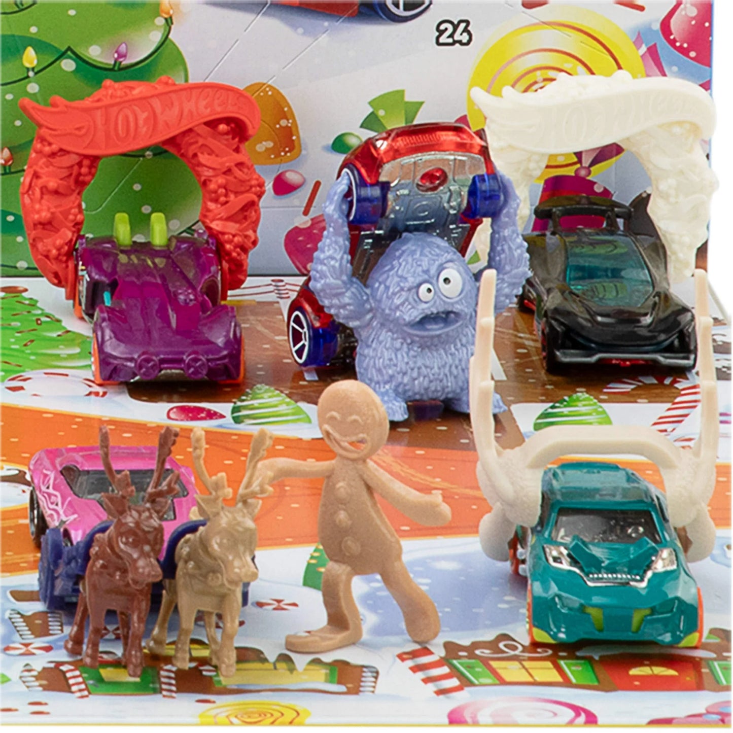 Hot Wheels 2025 Advent Calendar with 10 Toy Vehicles in 1:64 Scale & 24 Accessories