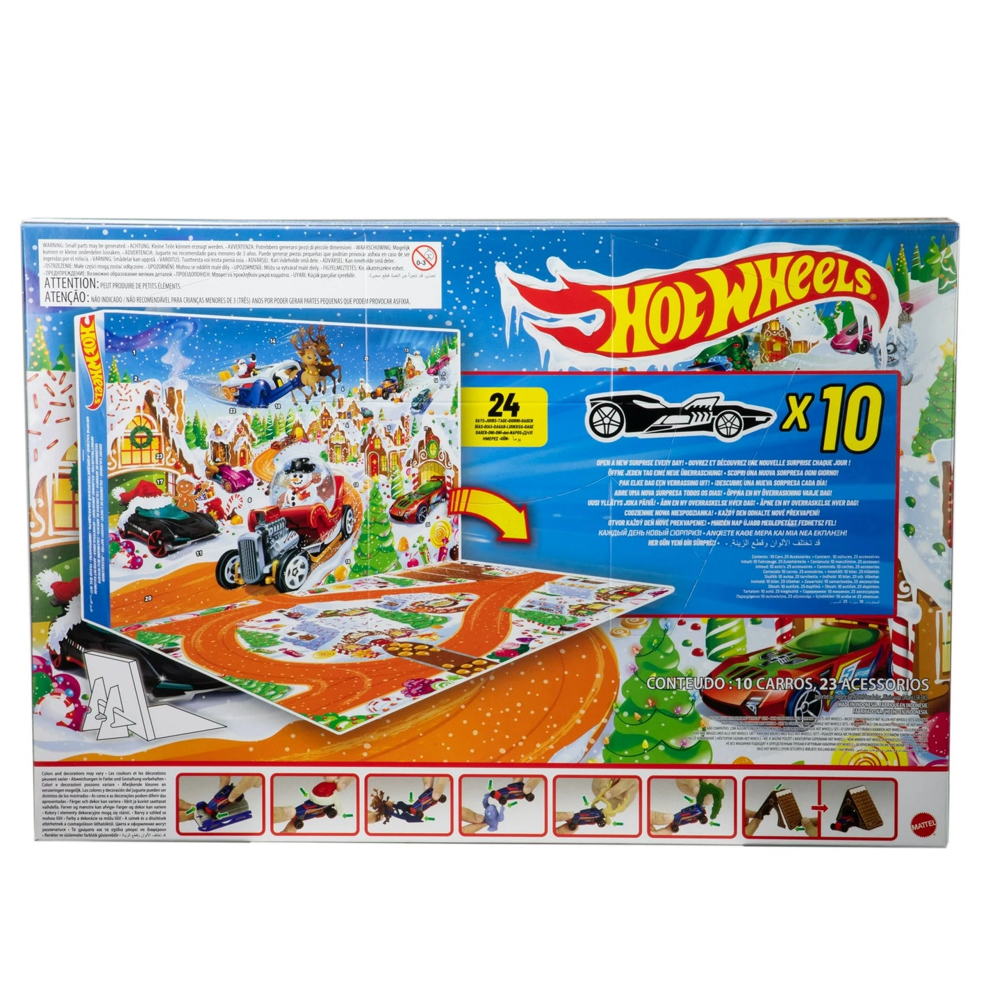 Hot Wheels 2025 Advent Calendar with 10 Toy Vehicles in 1:64 Scale & 24 Accessories
