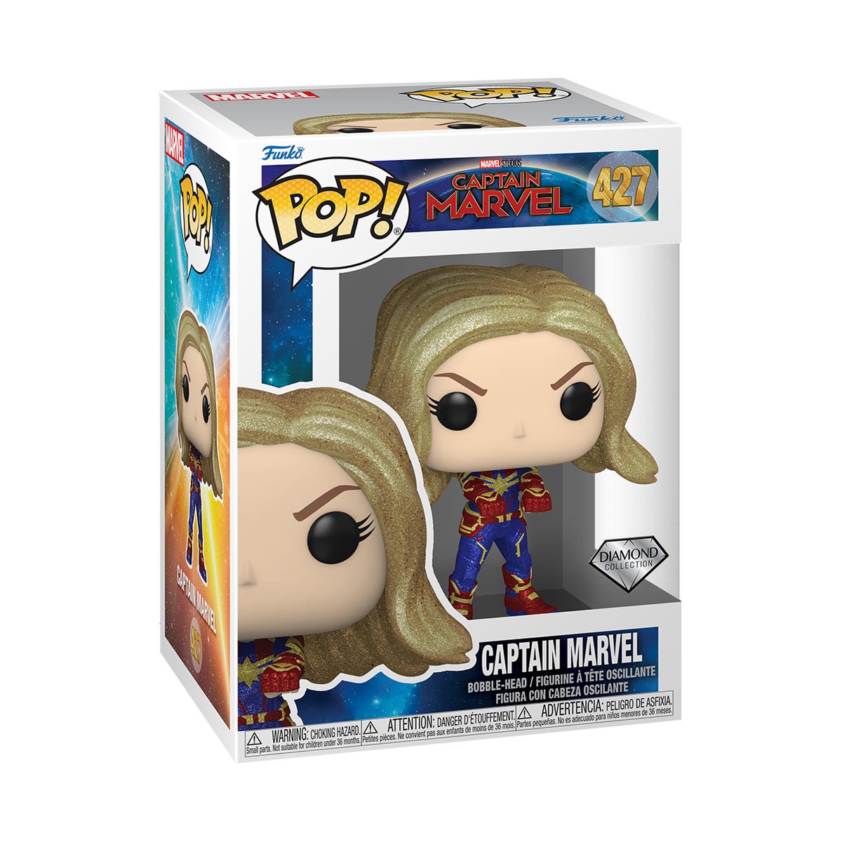 Captain Marvel Diamond Glitter Funko Pop! Vinyl Figure with Black Adult Pop! T-Shirt - Large
