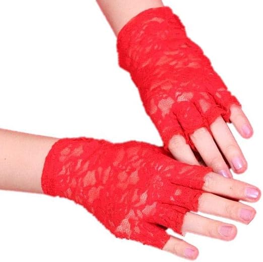 Lady's Half Finger Lace Gloves - Red