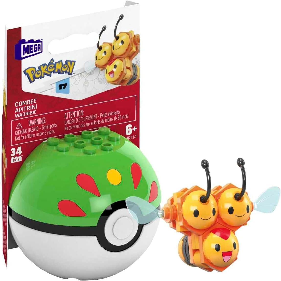 MEGA Pokemon Building Toy Kit Combee (15 Pieces) with 1 Action Figure and Ball for Kids