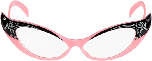 50's Pink and Black Vintage Cateye Glasses with Rhinestones