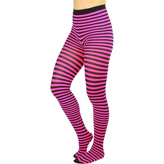 Hot Pink and Black Stripe Panty Hose