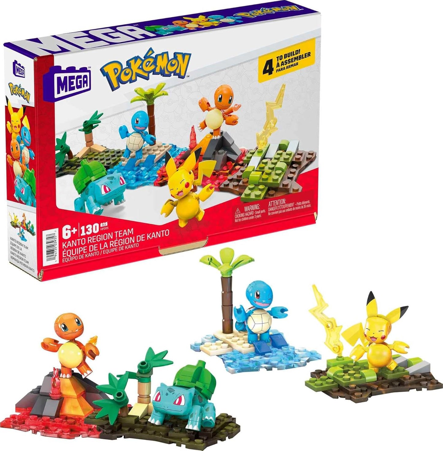 MEGA Pokémon Building Toy Kit Kanto Region Team With 4 Figures (130 Pieces) For Kids