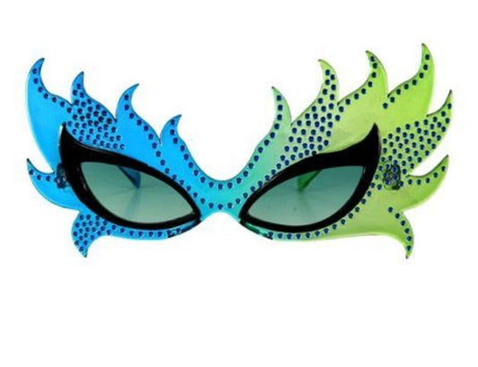 Blue & Green Feather Motiff Eye Mask Glasses