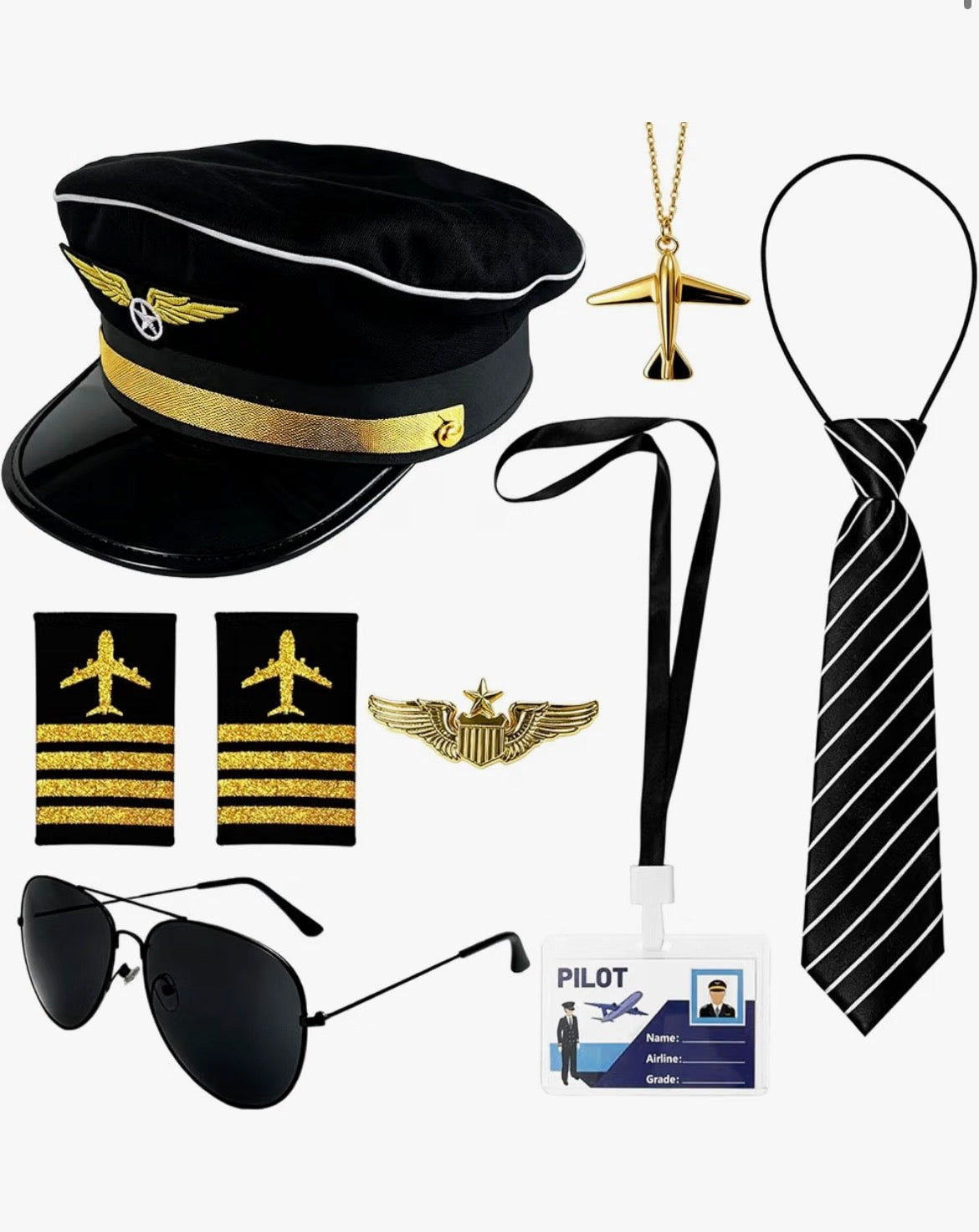 Pilot Hat & Acessories (7 pieces)