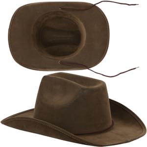 ADULT FELT COWBOY HAT FLOCKED FABRIC W/HARD LEATHER INSIDE