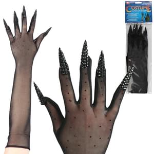 BLACK FISHNET GLOVES WITH NAILS