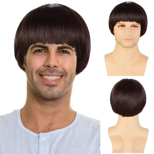 Dark Brown Short 1960's Bowl Cut Mushroom Wig (Beatles)