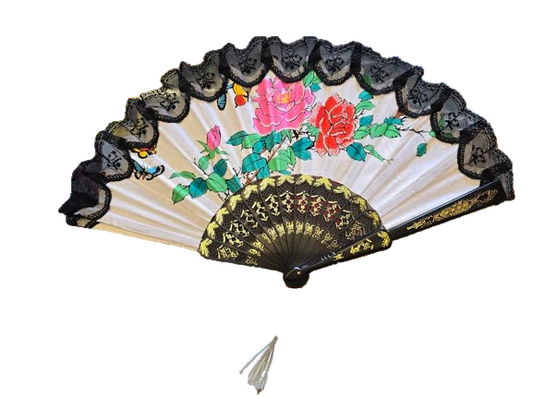 Decorative fan with floral design on a white background