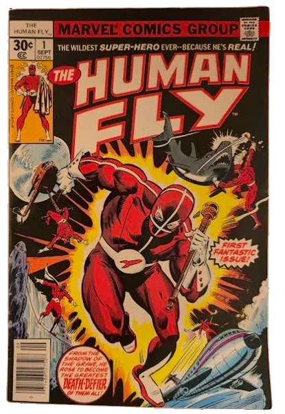 First issue of The Human Fly. 1977. Features Spider-Man cameo.