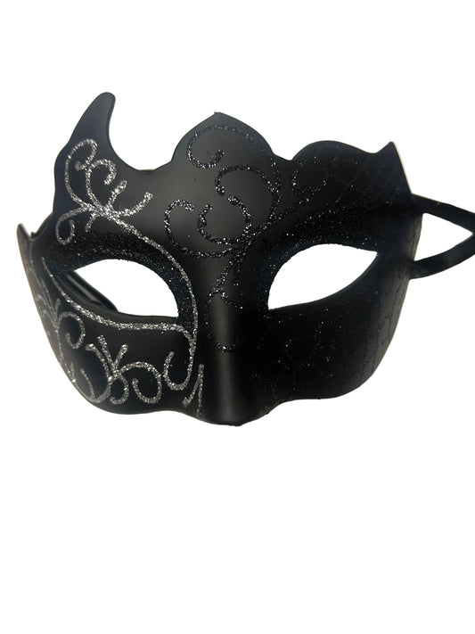 Glitter Masquerade Mask (Silver/Black)