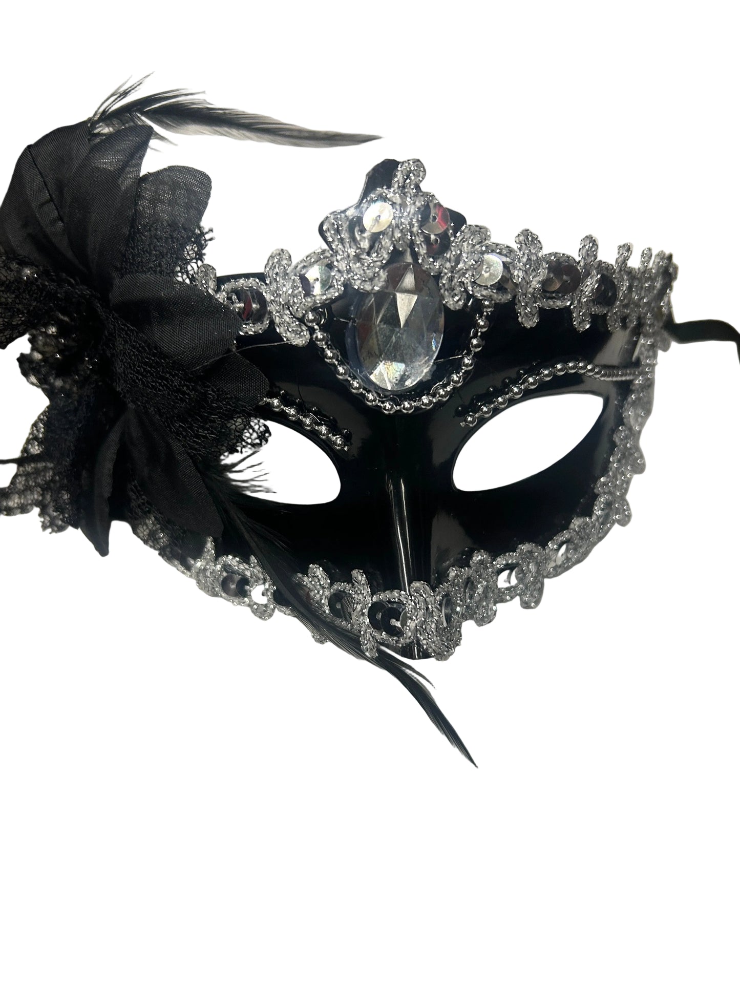 Lily Flower Masquerade Mask (Silver/Black)