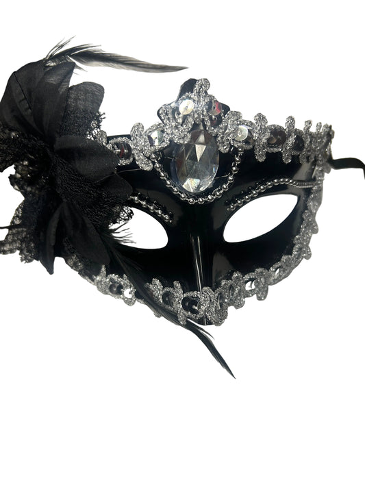 Lily Flower Masquerade Mask (Silver/Black)