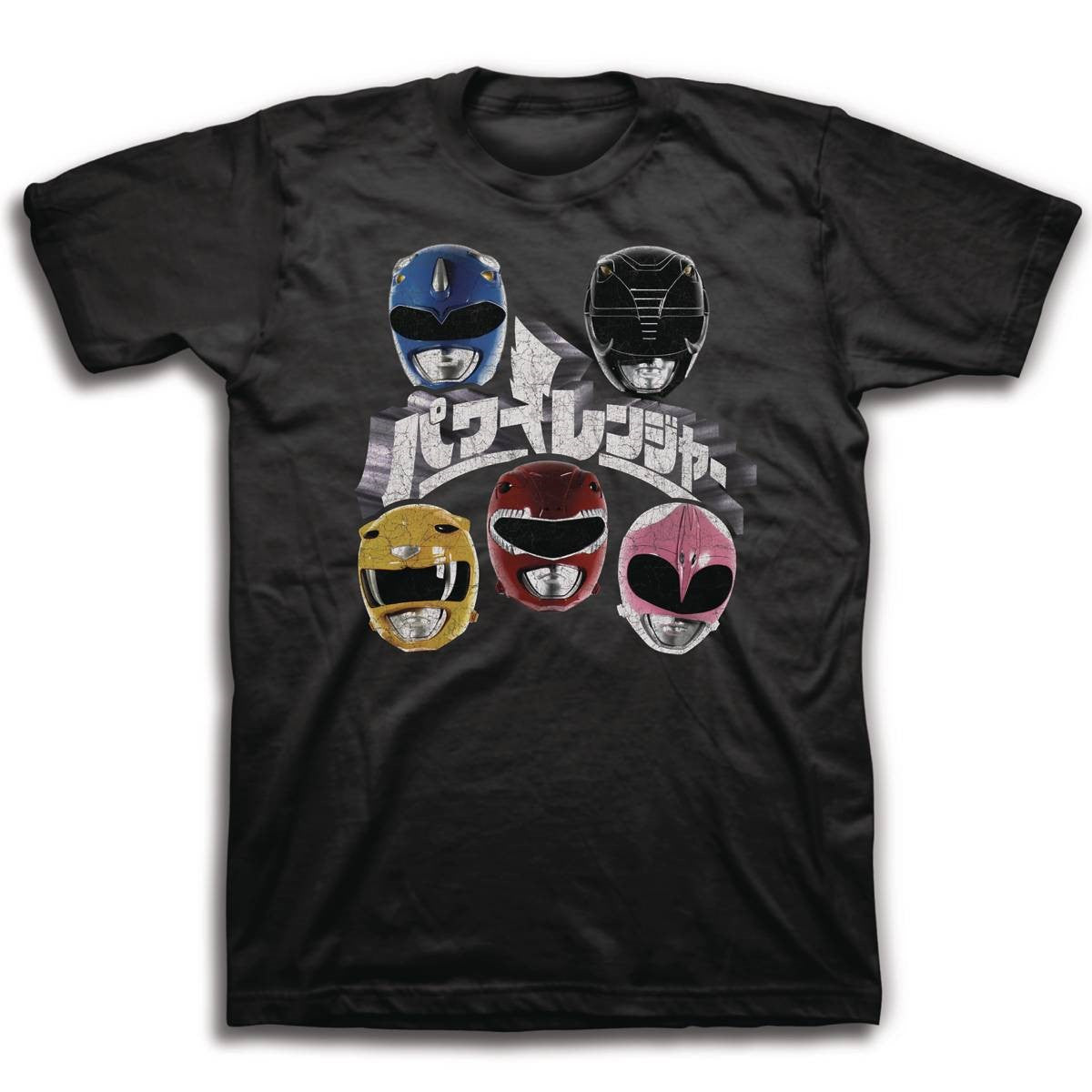 Mighty Morphin' Power Rangers Japanese Logo and Helmets T-Shirt