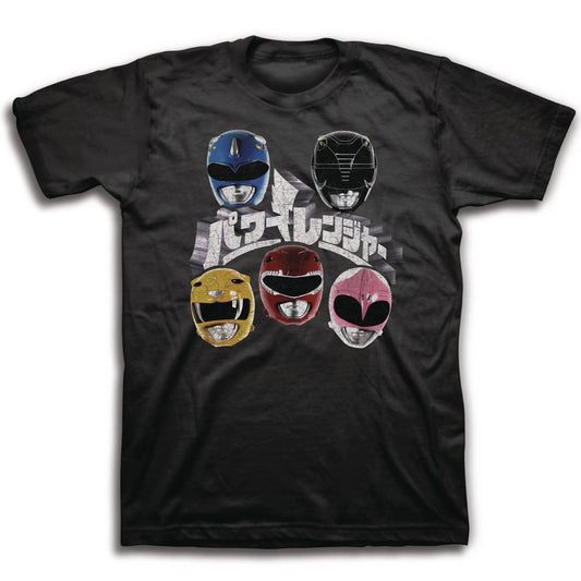 Camiseta con logo japonés y cascos MMPR