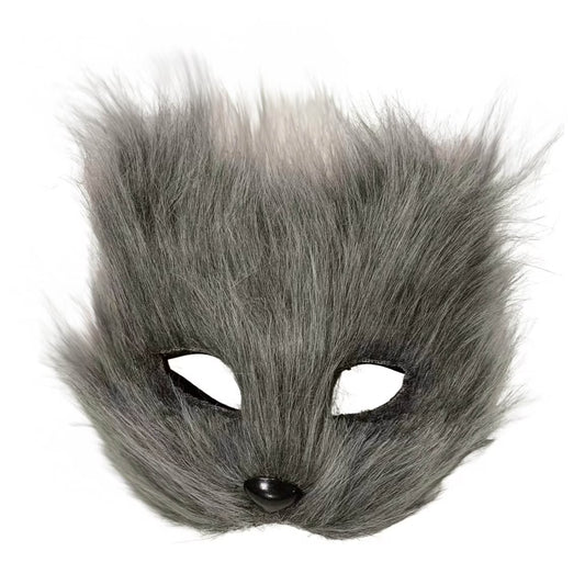 Silver Faux Fur Therian Mask