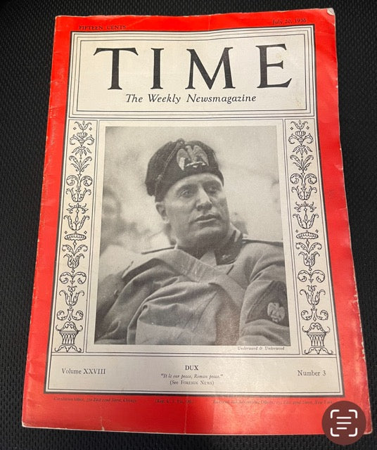 July 20, 1936 Time Magazine Benito Mussolini