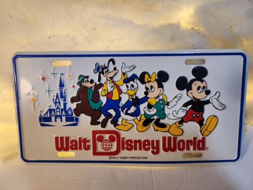 Vintage Walt Disney World - Mickey & Friends METAL LICENSE PLATE -