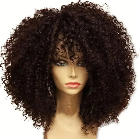 Women's Afro Curly/Coily Wig with Bangs (Black)