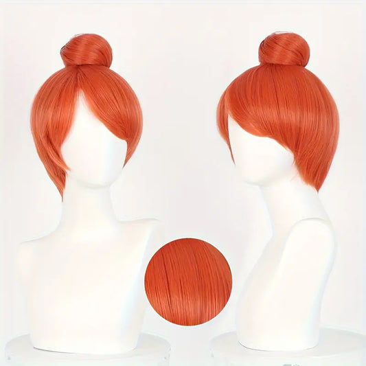 Anime Short Red Wig with Bun