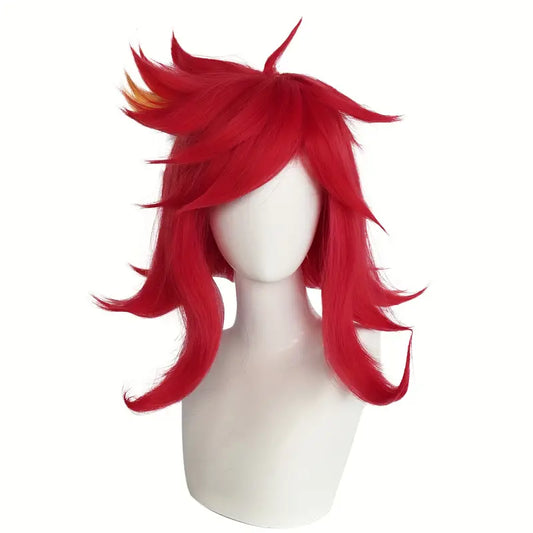 Anime Red Wig with Yellow Highlight