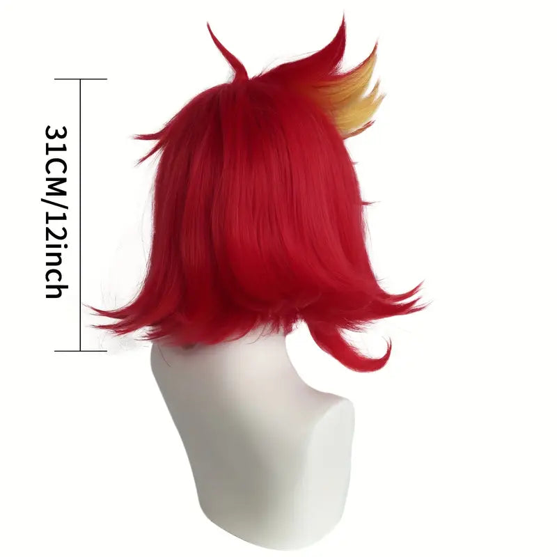 Anime Red Wig with Yellow Highlight