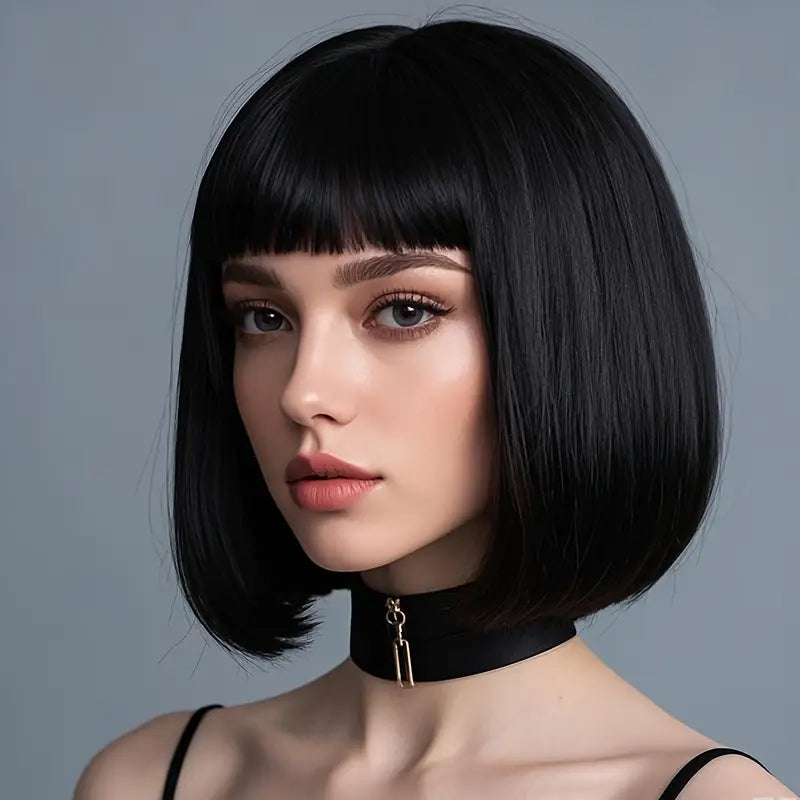 Bob Wig with Bangs, Cosplay (Black) (12")