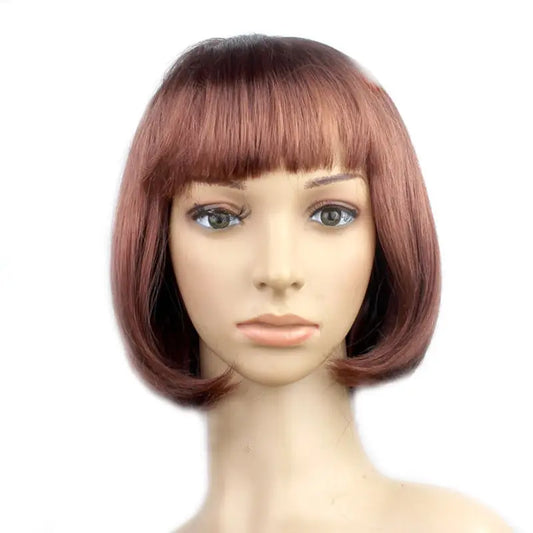 Short Bob Wig with Bangs, Cosplay (Brown) (10")