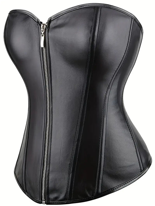 Black Faux Leather Zip Corset